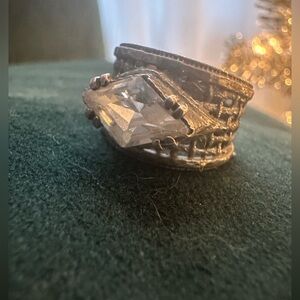 Silpada east west marquis crystal ring wide woven texture band